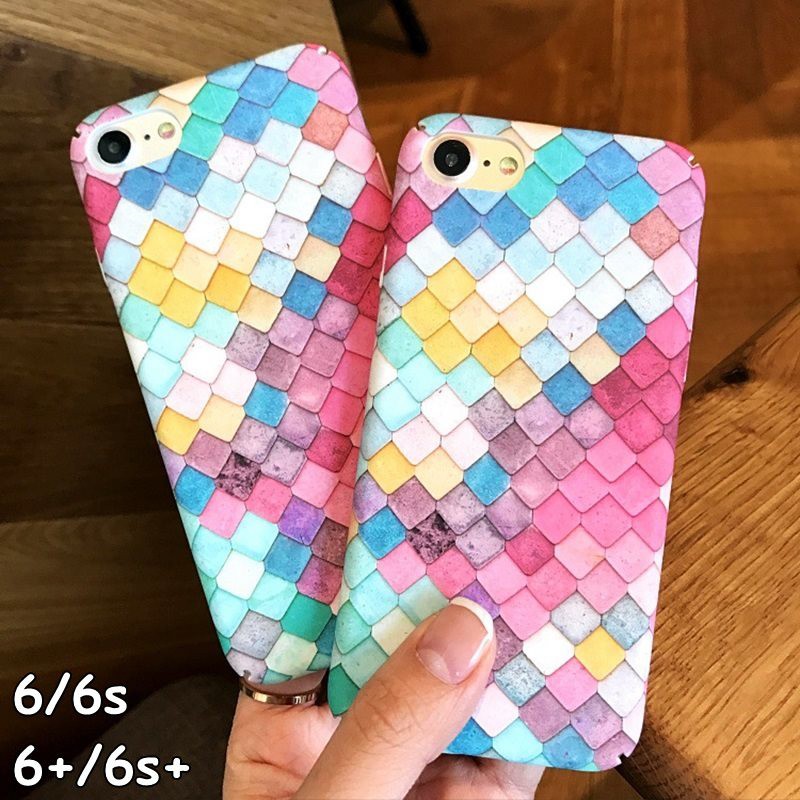 FOR IPHONE 6 6S - MERMAID RAINBOW PASTEL FISH SCALE HARD CASE