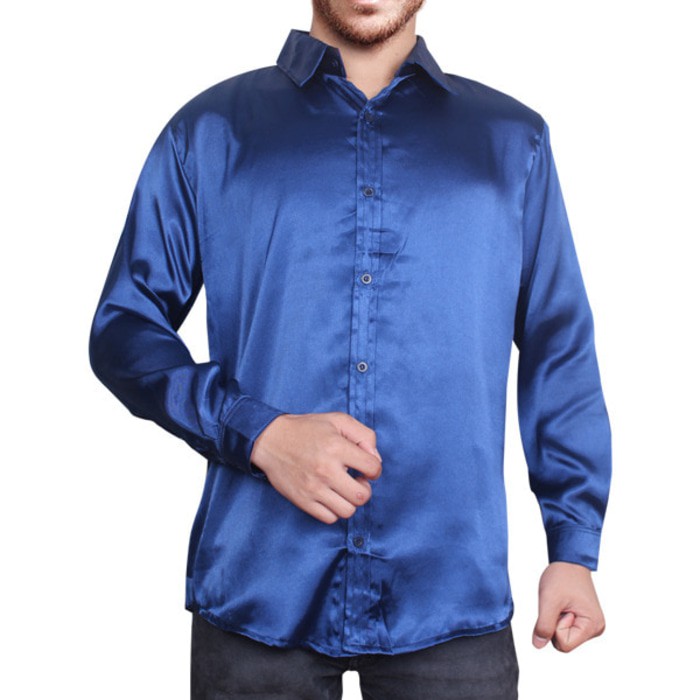 Executive Muda  hem glow biru VL  kemeja pria saten biru Berwibawa
