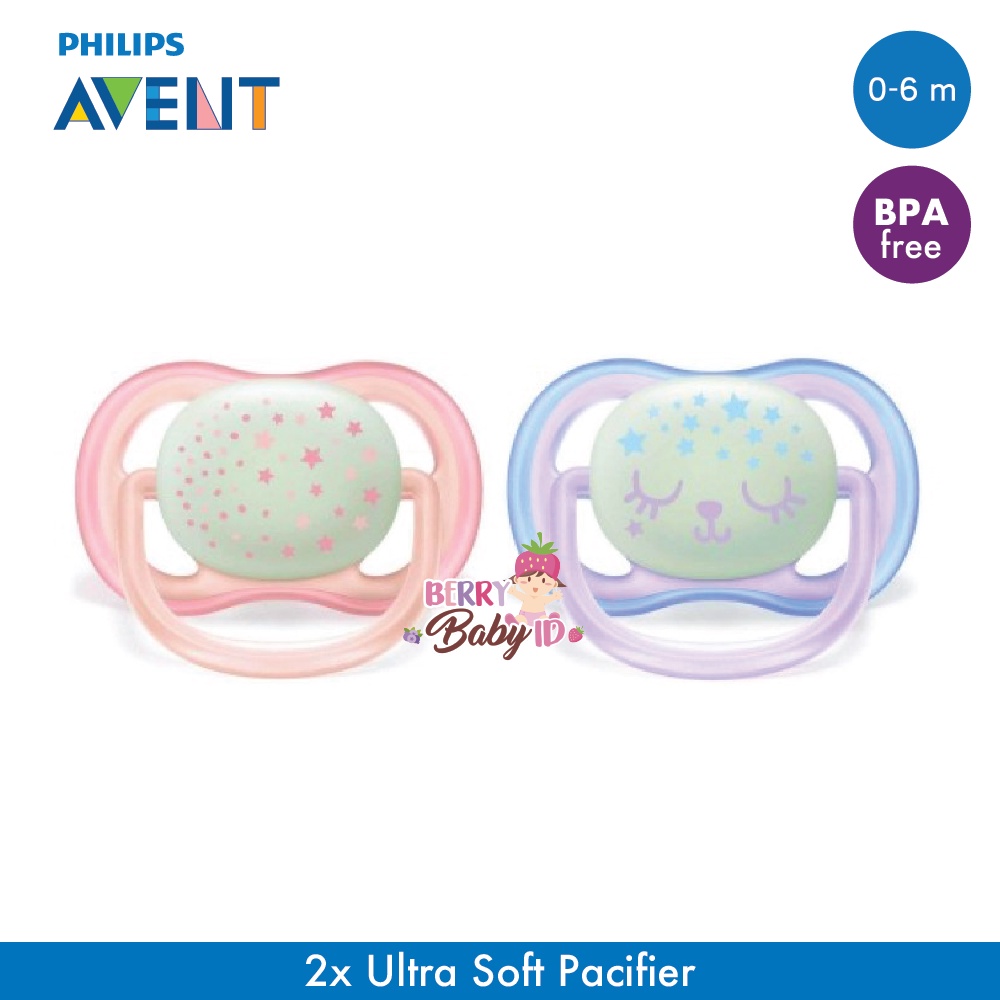 Philips Avent Ultra Air Night Empeng Bayi Soother Night Time 0-6 Month Berry Mart