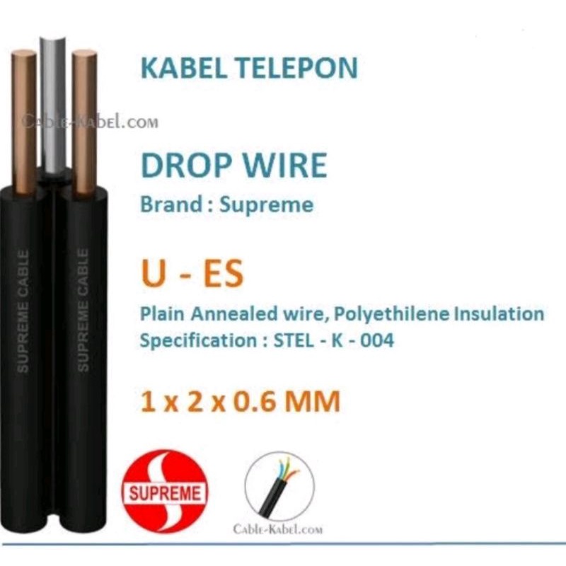 Drop Wire Supreme 1x2x0.6mm Kabel Telpon Supreme TERMURAH !!! Harga per METER - TIDAK BISA &quot;COD&quot; !!!