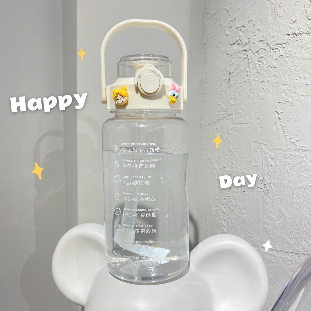 Reseller Welcome – Bo5244 Botol Minum Sedota 1500 ML & 2000 ML / Botol Minum Cute 1,5 L & 2 L + Stiker / Botol Minum Stiker Lucu & Unik-Putih