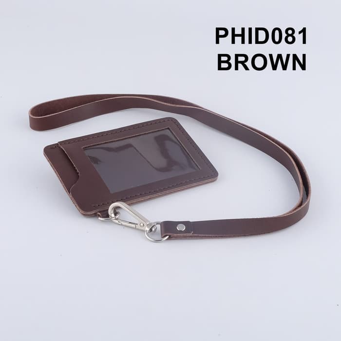 

gantungan ID card kulit asli warna tan id card holder
