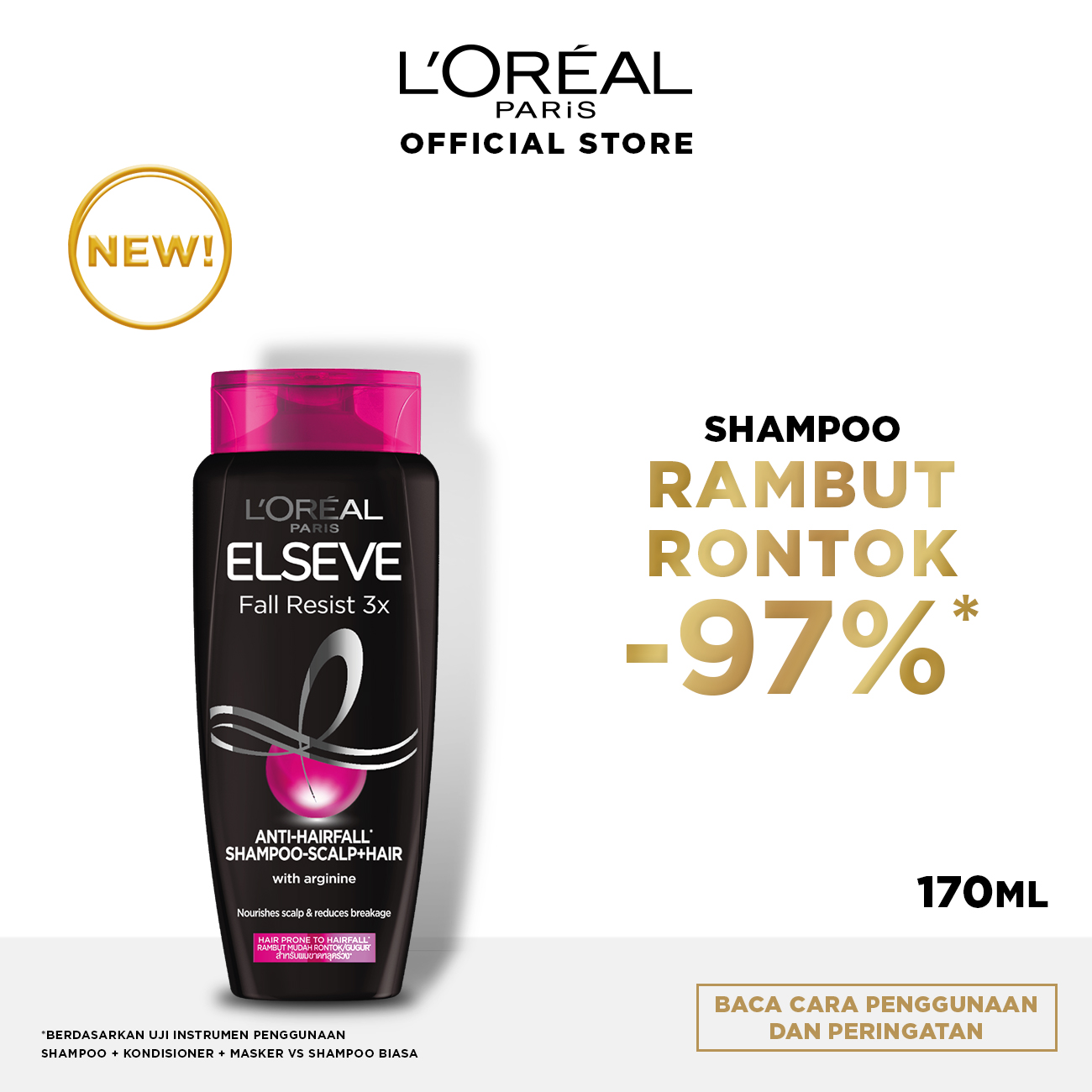 L'Oreal Paris Fall Resist 3x Shampoo Hair Care - 170 ml (Perawatan Untuk Rambut Mudah Rontok)-0
