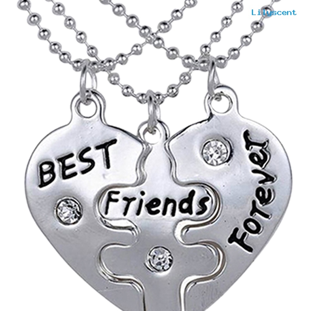 Lc 3Pcs / Set Kalung Rantai Dengan Liontin Hati Motif Ukir Tulisan Best Friends Forever Untuk Kencan