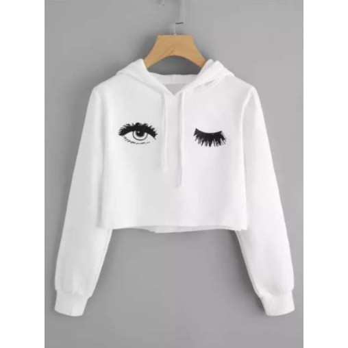 DAYS CLOTH #8 SWEATER WANITA CROP HOODIE BULU MATA TOPI