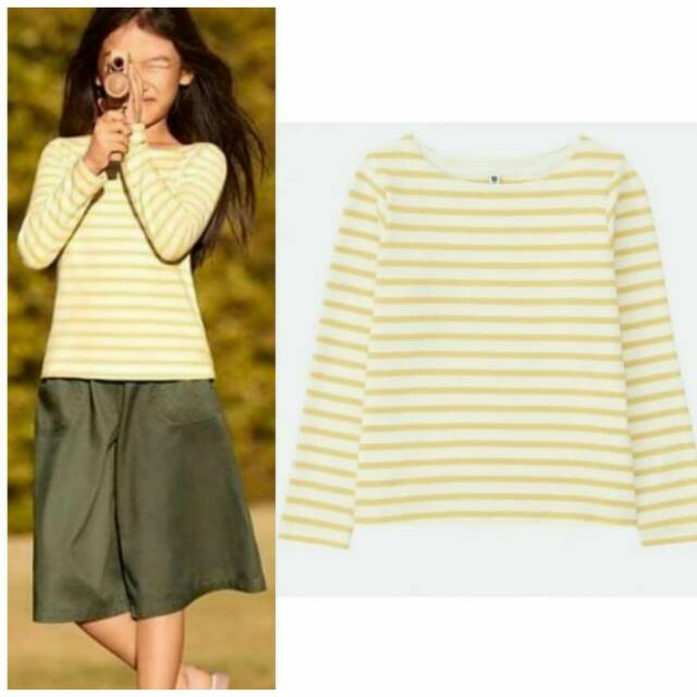 Kaos Anak Perempuan Uniqlo Stripe Long Sleeve Yellow