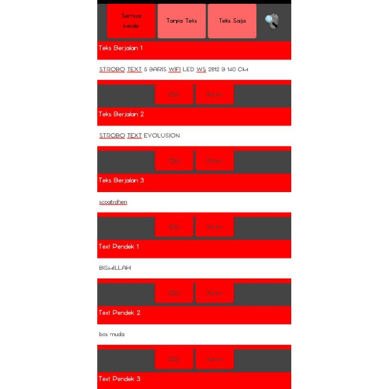 modul STROBO text wifi ANGRIBID 7 BARIS LED WS2812B