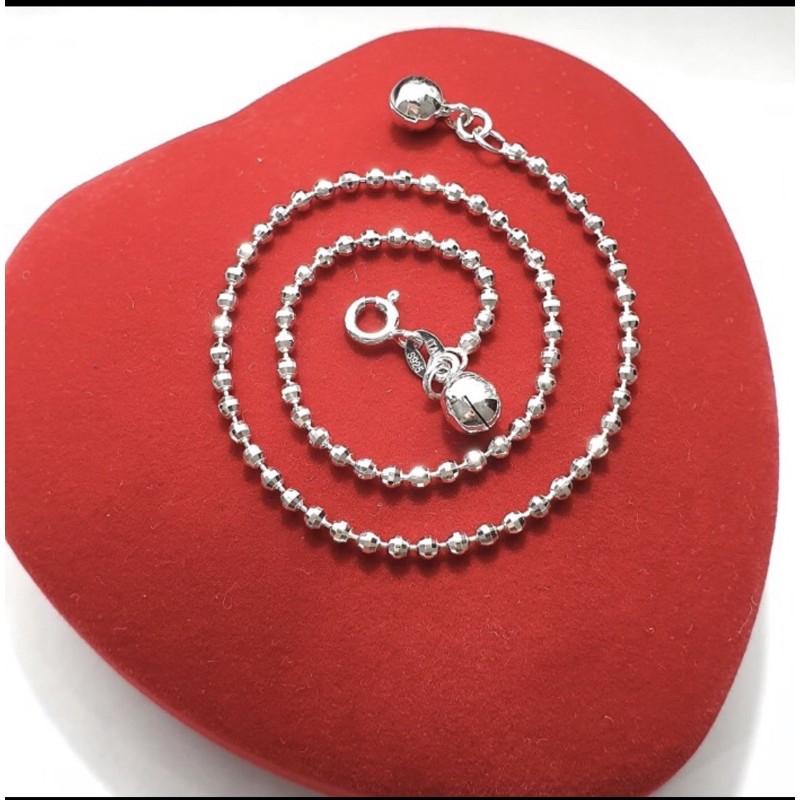 Gelang kaki perak biji polos gelang kaki wanita perak 925 lapis emas putih S237