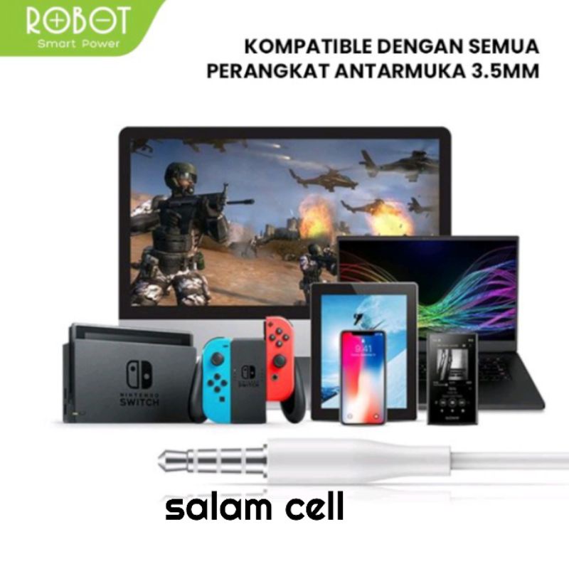 Headset Robot RE801 Wired Earphone Bass Compatible For All Phone Original - Garansi 1 Tahun