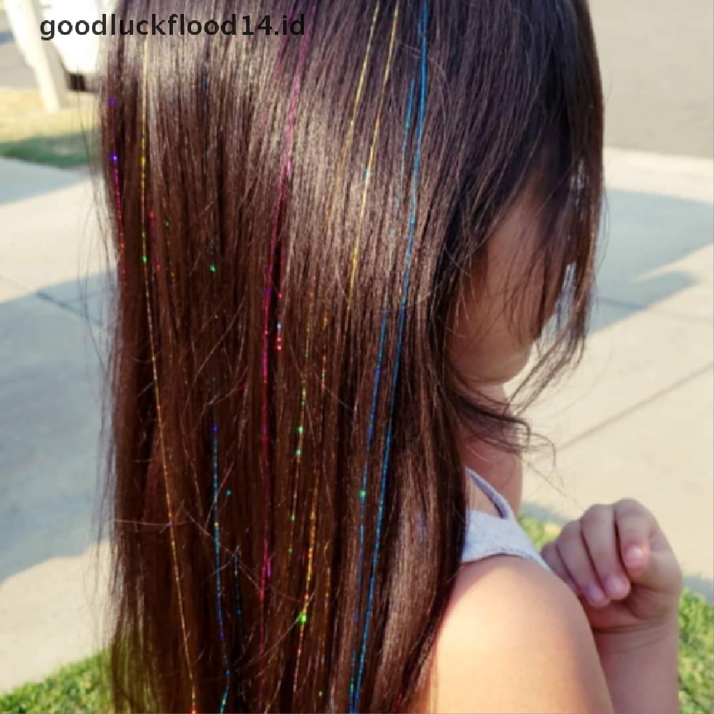 [OOID] 200 Strands Holographic Sparkle Hair Tinsel Extensions Dazzles 90cm Women Hippie ID