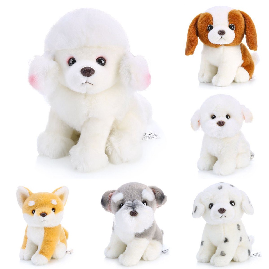 Mainan Boneka Stuffed Plush Simulasi Anjing Warna Putih Untuk Anak Perempuan