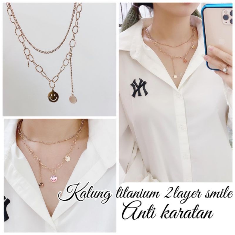 Promo Kalung Titanium 2 Layer Smile Anti Luntur dan Karat | Kalung Wanita | Kalung Cewek