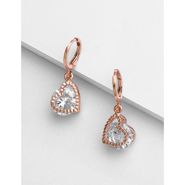 LRC Anting Tusuk Fashion Pink Zircon Copper Love Earrings F58743