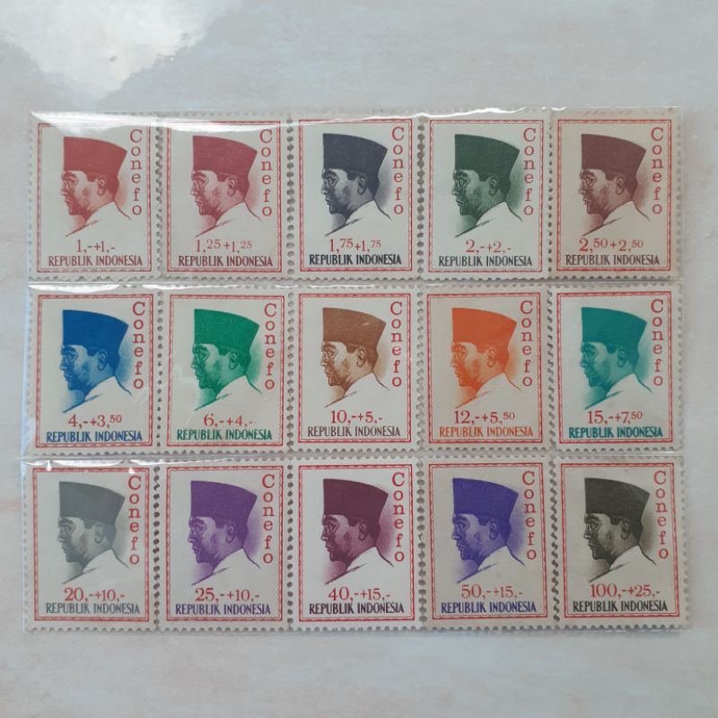 

(A) Perangko Indonesia Soekarno Conefo Tahun 1965 set lengkap - 15pcs