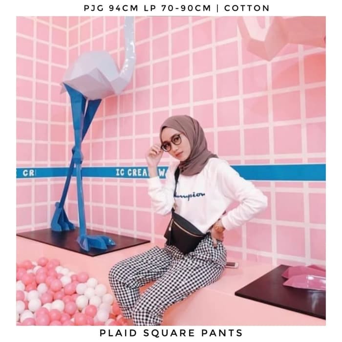 [EbryStore]   B061 ZARA PLAID SQUARE PANTS CELANA PANJANG BAHAN KATUN KOTAK KOTAK