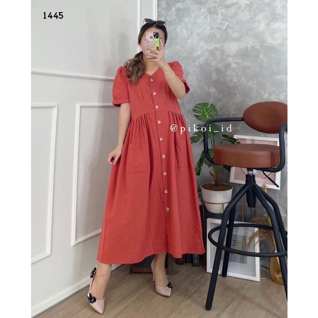 Dress putih / Dress katun wanita busui / casual dress / dress kancing vintage / midi dress button katun linen 1445