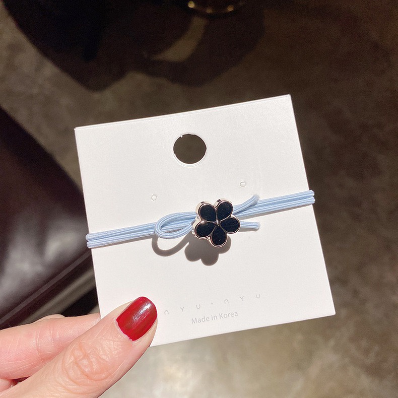 Ikat Rambut Wanita Karet Motif Bunga - Tali Rambut Aksesoris Rambut Wanita Simple Motif Bunga-AR-140 #2 Biru