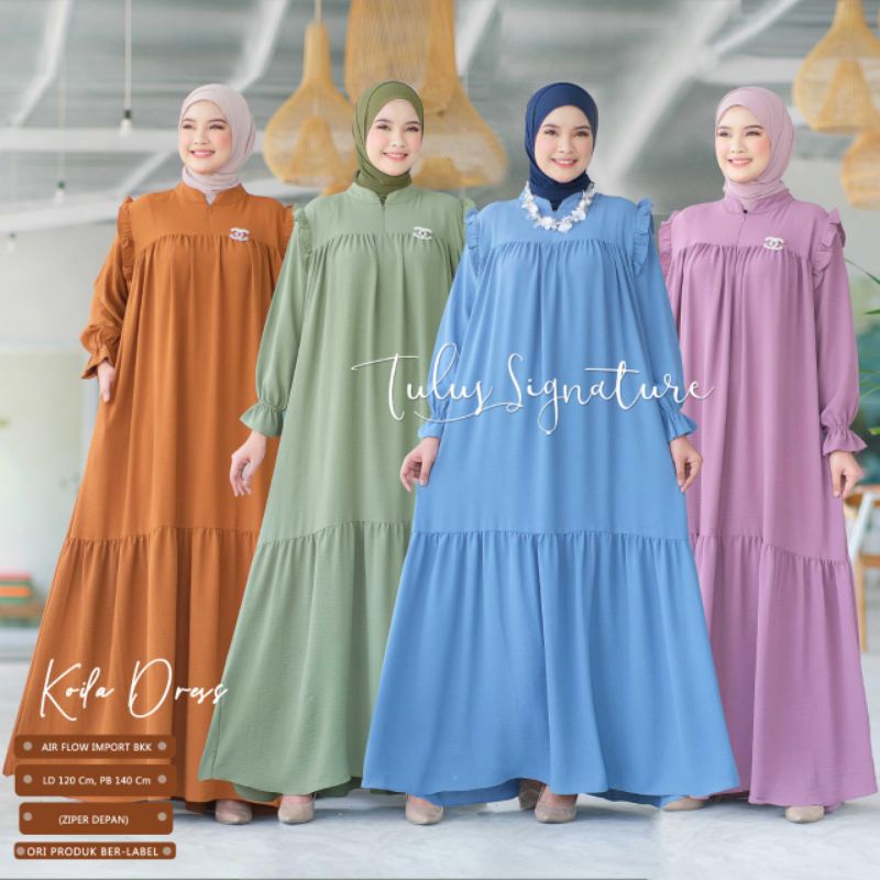 KOILA DRES // GAMIS WANITA JUMBO // BAJU WANITA LEBARAN // AIR FLOW IMPORT LD 120 // MOTIF POLOS // 