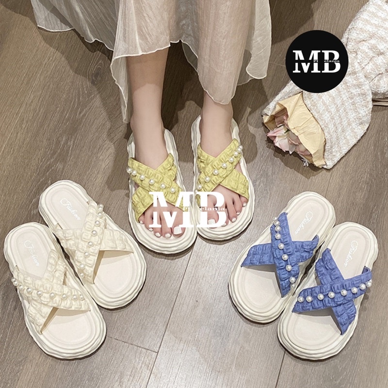 SANDAL JELLY SLIP ON SLOP SILANG MUTIARA KARET IMPORT PVC EMPUK