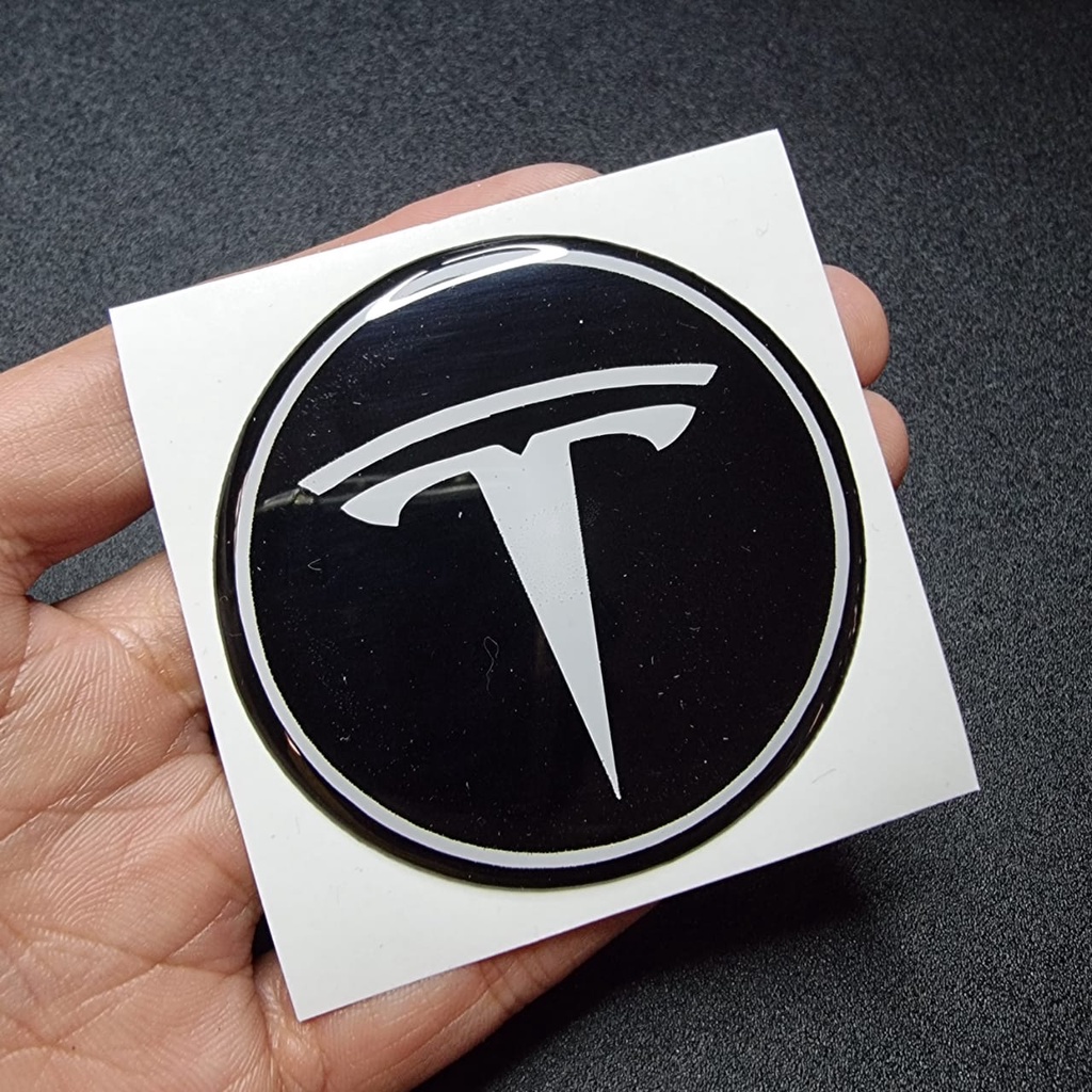 STIKER EMBLEM VELG MOBIL TESLA DIAMETER 65MM LENTUR