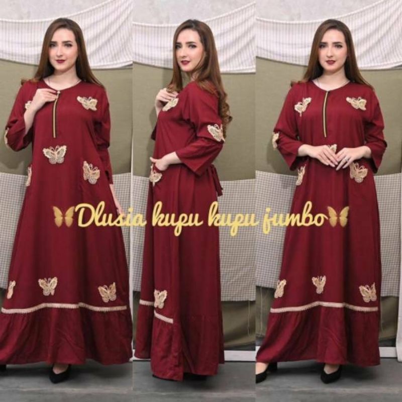 GAMIS DASTER ARAB JUMBO LD 130 CM RENDA KUPU KUPU