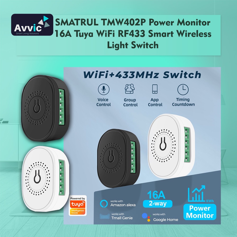 SMATRUL Mini TMW402P Power Monitor Modul Saklar Pintar 16A Tuya WiFi RF433 Two Way Smart Switch Module