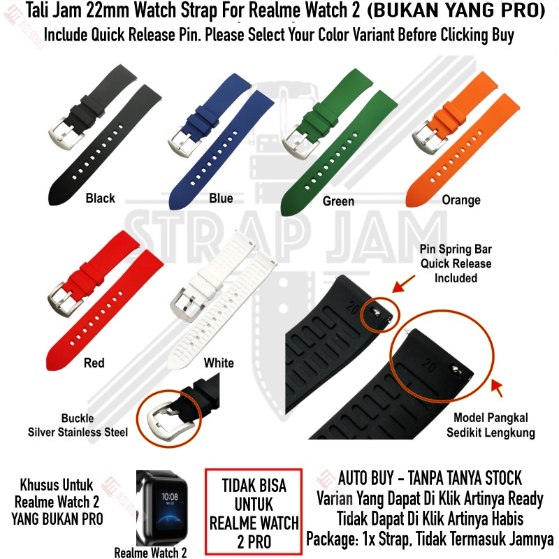 LKG Tali Jam Tangan Realme Watch 2 (Bukan Pro) - Strap 22mm Rubber Silikon Quick Release