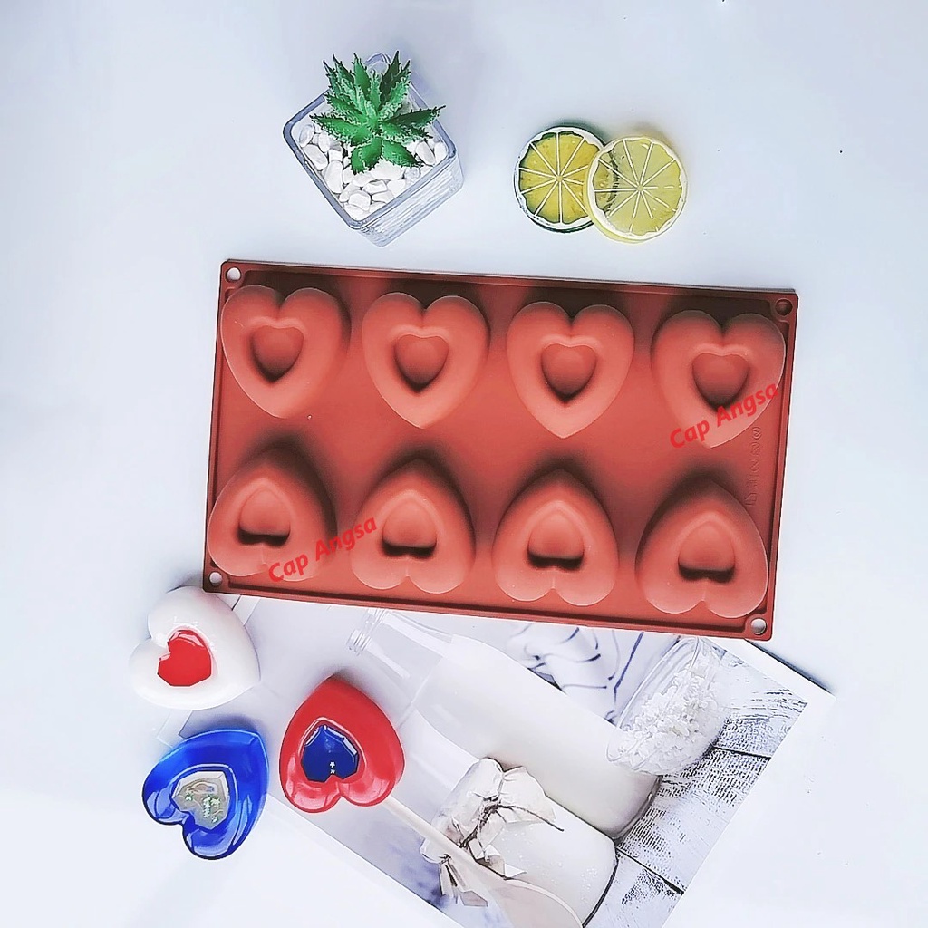 CETAKAN SILIKON HATI DONAT 3D SILICONE MOLD LOVE HEART DOUGHNUT DONUT JELLY AGAR COKLAT SILICON MOULD 8 CAVITY