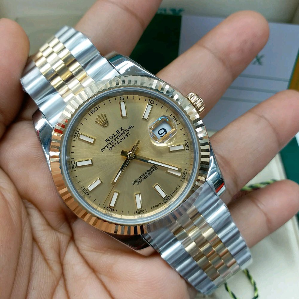 Jam Tangan Pria Rolex Datejust 36mm Silver Gold Lapis Emas 24karat Swissclone Indonesia