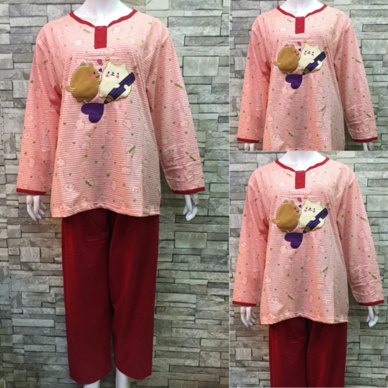 JUMBO PP DAILILAN | BAJU TIDUR | PIYAMA | COD-Love Merah