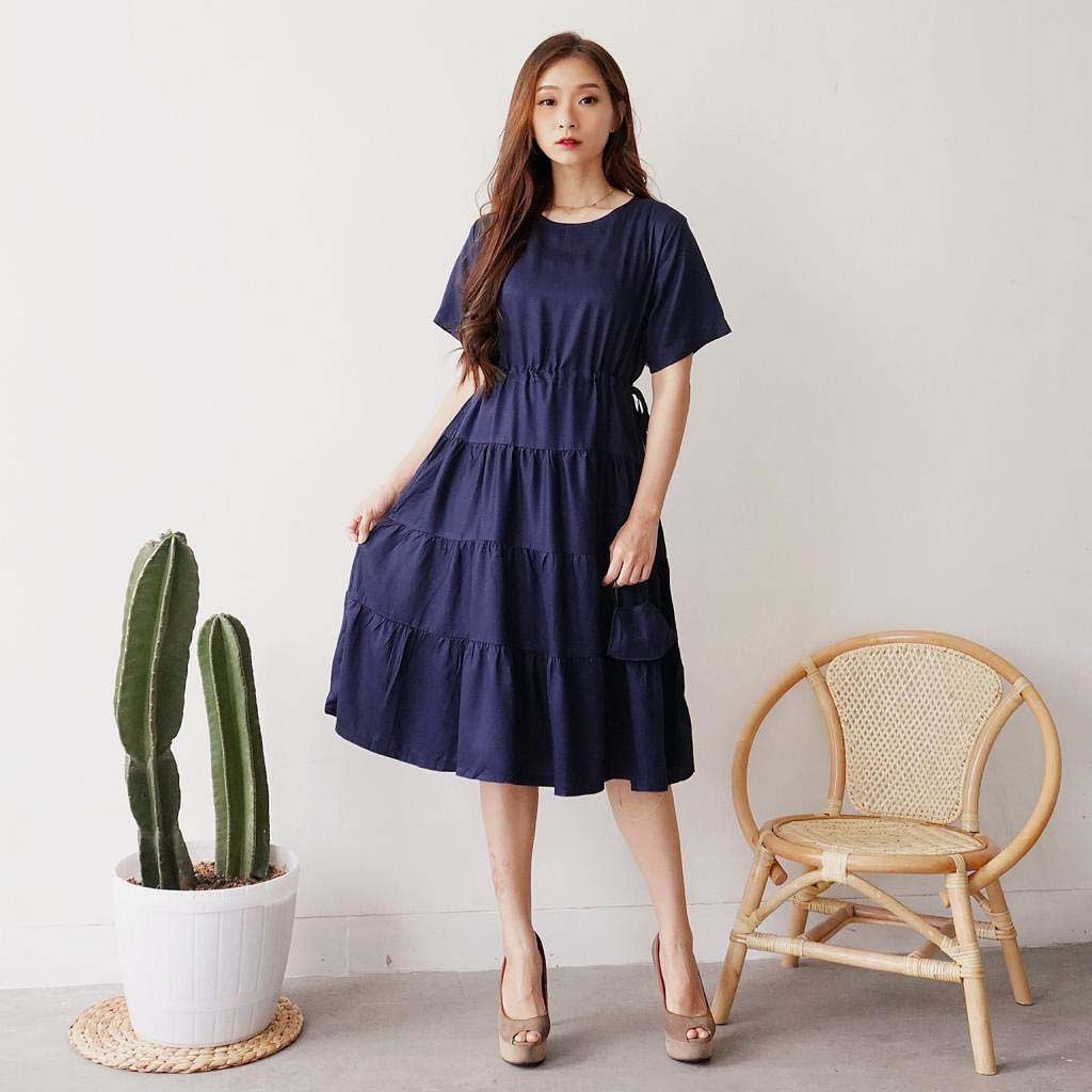 MILY RUFFLE CASUAL DRESS FREE MASK SCRUNCHIE D3470