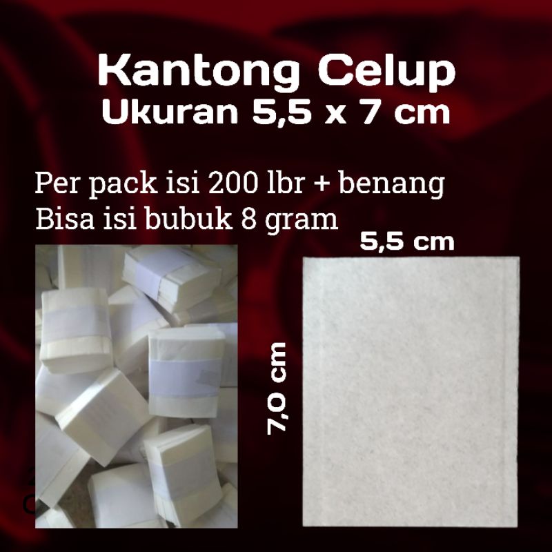 

Kantong Celup Kosong, uk. 5,5.x 7 cm untuk bubuk teh, kopi atau herbal, bonus tali dan bisa isi bubuk 8 gram, per pack isi 200 lembar