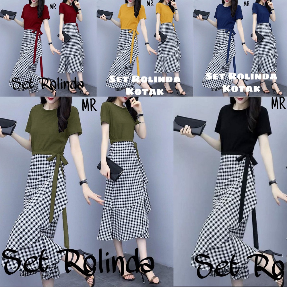 Set Rolinda / Setelan Wanita Lengan Pendek dan Rok Midi / Set Atasan dan Rok Wanita Korea / Rok Kota
