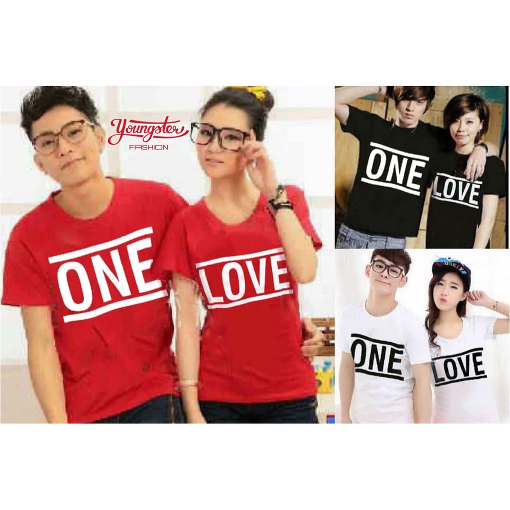 Kaos Couple Pasangan Tulisan One Love Bahan Katun
