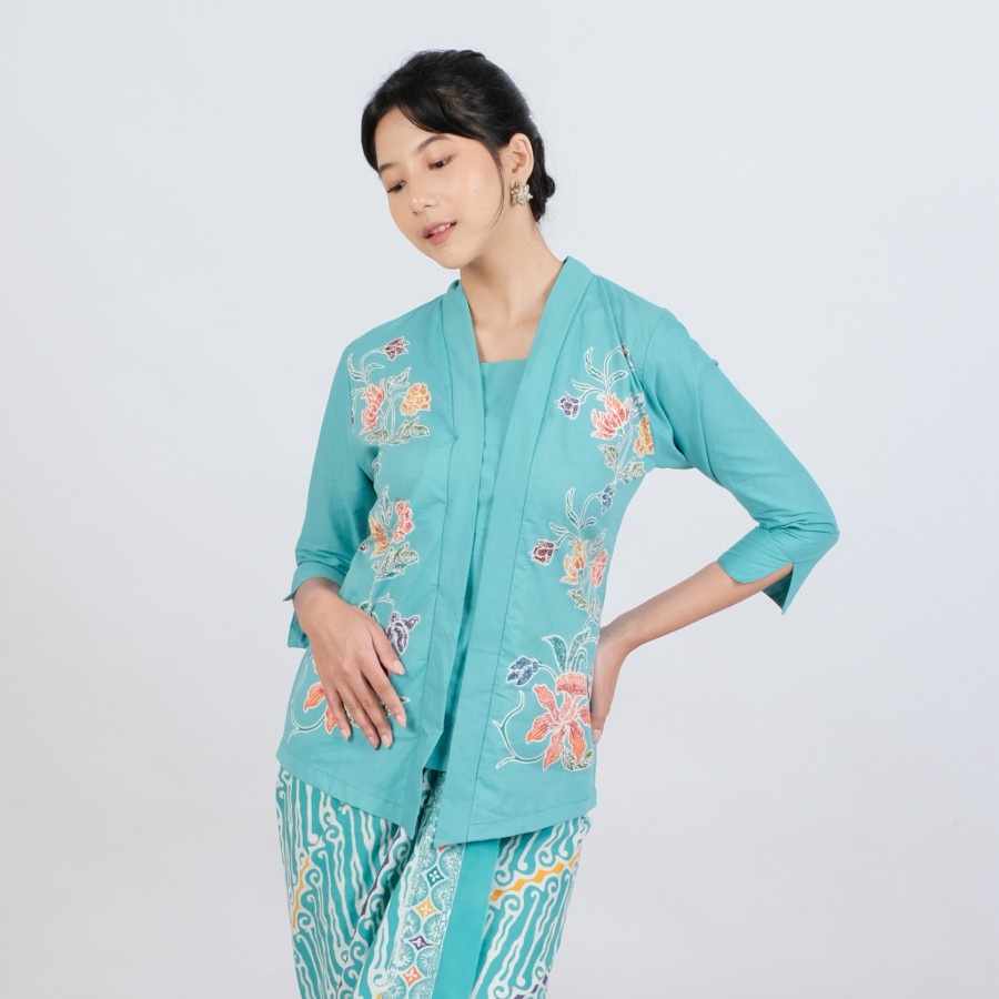 Kebaya Batik Encim Malia Lengan 7/8 Meradelima Katun Toska