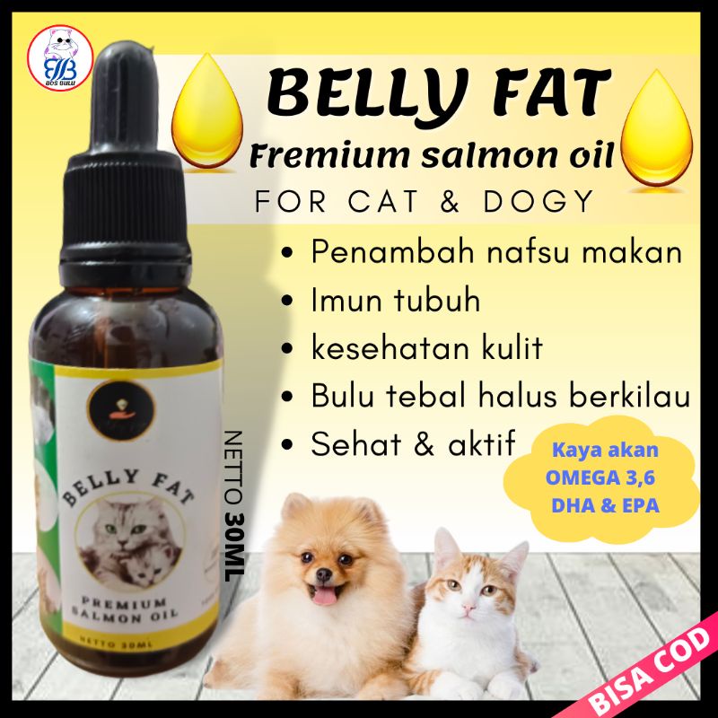 salmon oil minyak ikan salmon cair belly fat untuk penumbuh bulu nafsu makan kucing 30ml