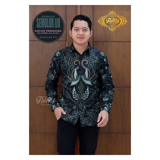ATASAN KEMEJA BAJU BATIK SOLO PRIA LENGAN PANJANG FULL FURING PREMIUM  SEMULUR IJO FLORIST Wisnu