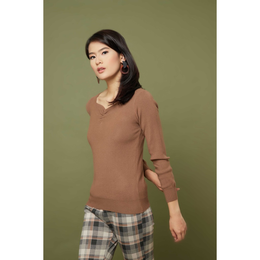 Peach Poppy Ree Top - Atasan Wanita Kaos Lengan Panjang Premium Knit