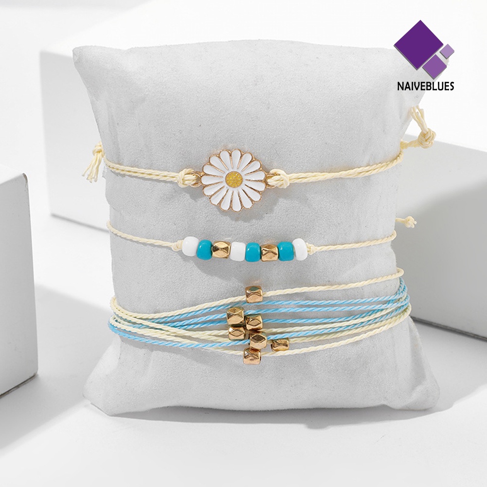 3pcs / Set Gelang Tali Manik-Manik Bunga Gaya Bohemian Untuk Wanita