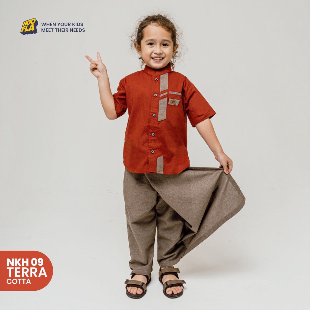 Hooflakids Set Setelan Baju Koko Anak Laki Laki Usia 1-10 Tahun Warna Terra Cotta (NKH09) Bawahan Celana Sarung Sarcel