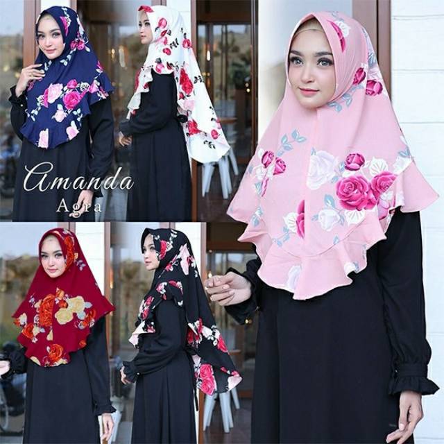 Khimar/hijab instan bubble crepe motif