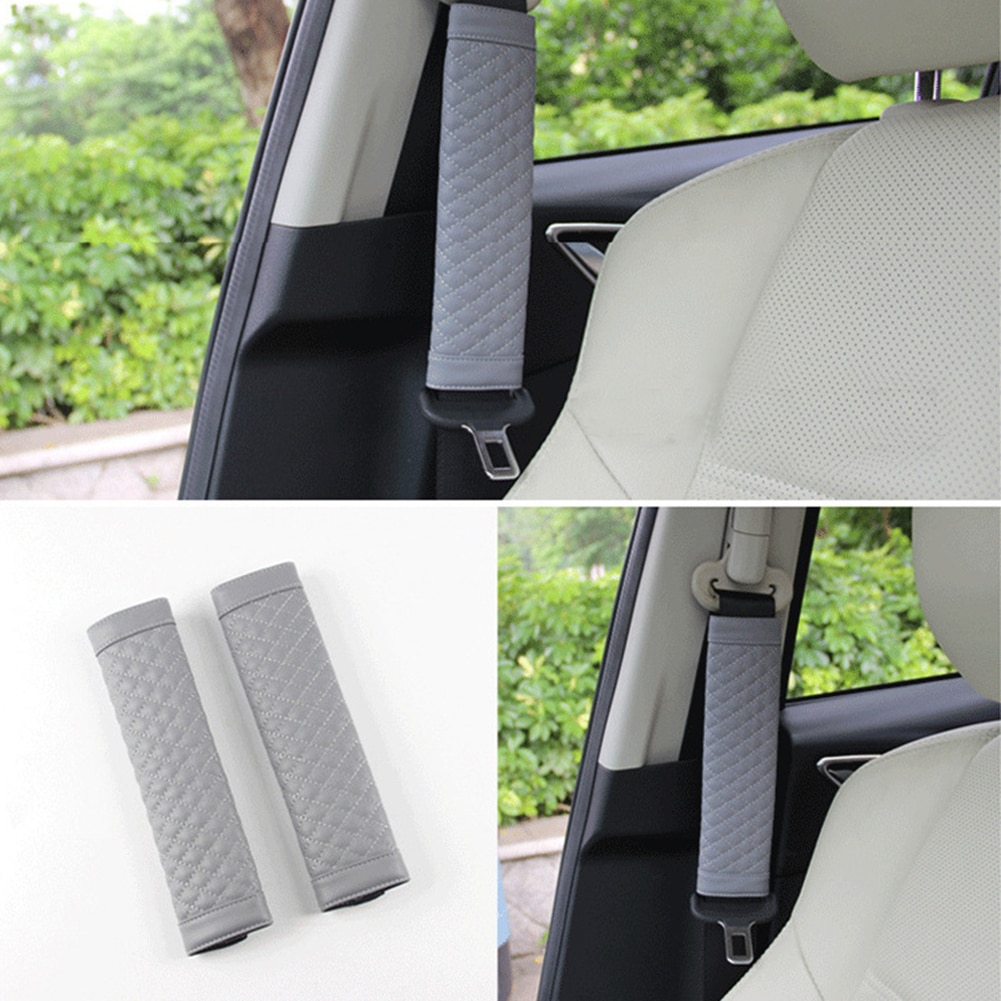 2pcs Cover Sabuk Pengaman Mobil PU Leather Pelindung Bahu Pad Padding Kulit Imitasi Car Seat Shoulder Strap Pad Cushion Cover Car Belt Protector Aksesoris