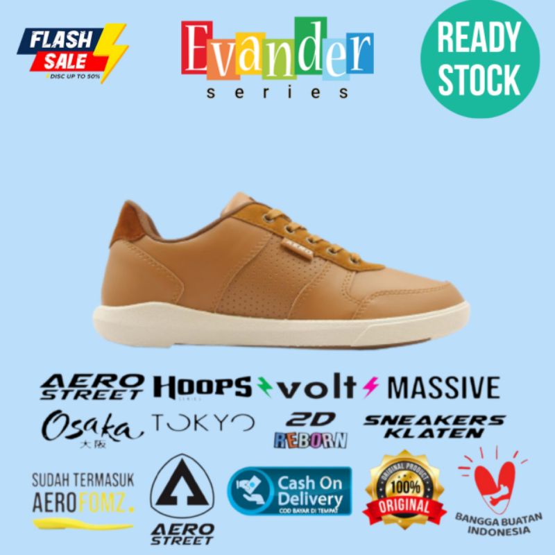 Aerostreet Evander Coklat Muda - Sepatu Sneakers Casual Sport Sekolah Pria