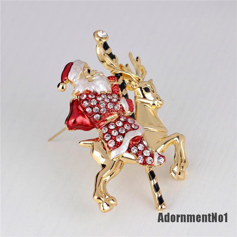 (Adornmentno1) 1pc Bros Pin Bentuk Santa Claus / Rusa Natal Aksen Berlian Imitasi Untuk Wanita