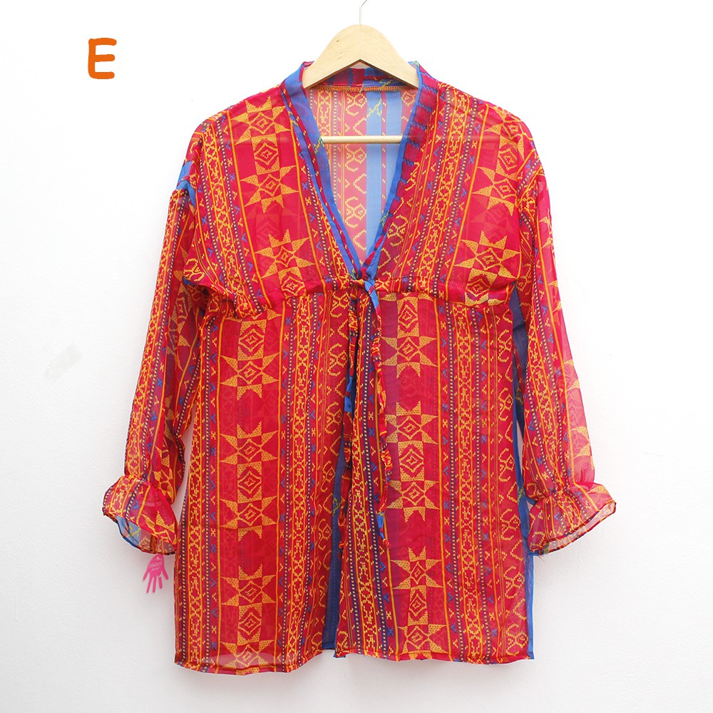 JakartaFashion - cardigan kerut outter bohemian etnic kardigan tali lengan panjang bahan adem batik