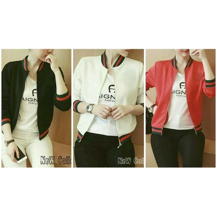 Cuci Gudang Jaket Wanita Gucci Bomber Outer Jacket Merah Putih Hitam Guci Natal