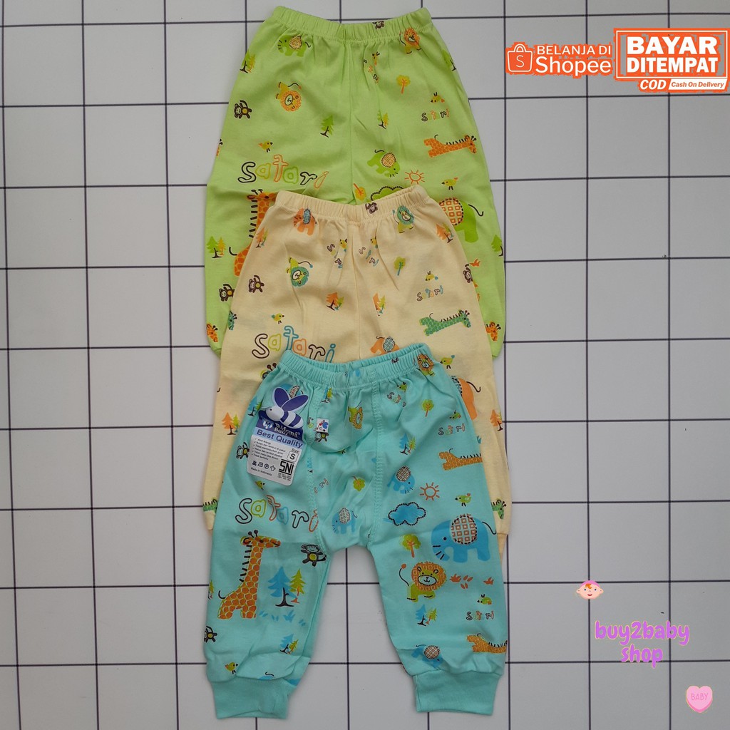 Celana panjang bayi dengan stripe popok Rifani Babywear Animal Series usia 6-18 Bulan isi 3 PCS