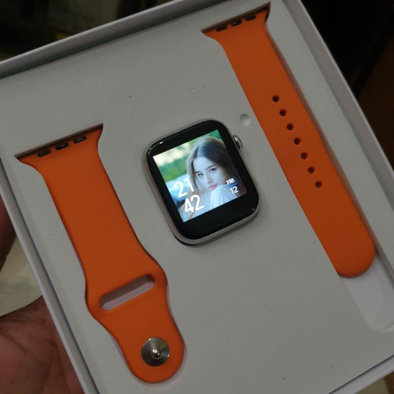 JAM TANGAN SMARTWATCH T500 TALI PUTIH SILVER IWO FUNDO APE WATCH