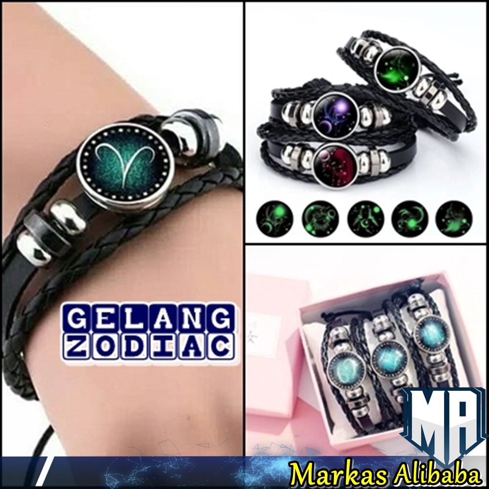 Gelang Zodiak / Gelang Zodiac Glow In The Dark / Gelang Zodiak Pria Wanita Import