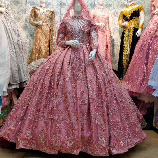 Gaun kebaya pengantin payet Premium bordir motif high quality
